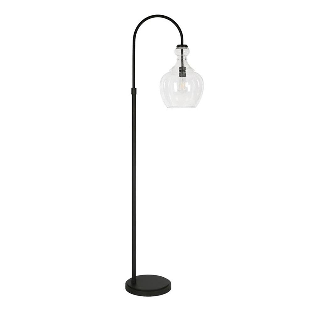 ( Similar ) Metal Arc Black Bronze Floor Lamp with Seeded Glass Shade