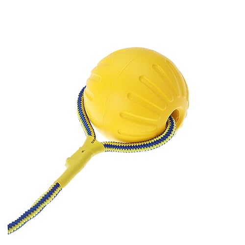 LIOOBO Pet Training Toy Dog Ball on Rope Handle Self Rolling Ball Dog Toy Yellow 9cm Ball for Medium/Large Dogs