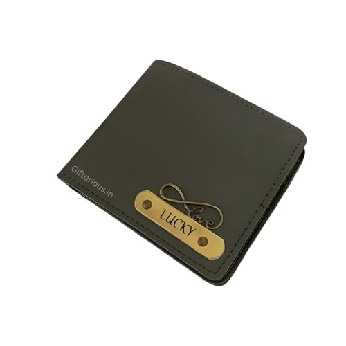 Image of Customised Original Leather Wallet for Men with Name, Personalized Purse (Grey) Unique and Stylish Gift for Brother, Husband, Boyfriend, Birthday, Anniversary, New Year, Valentine's Day