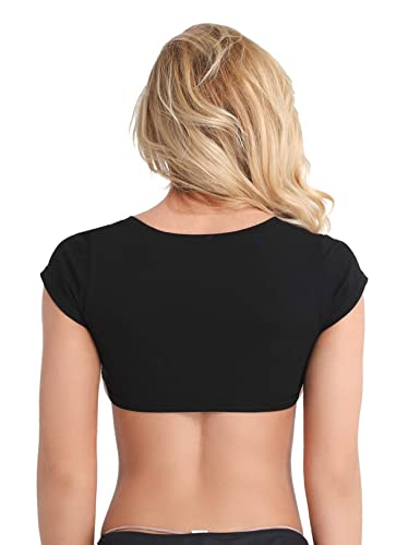 Sexy Short Sleeve Crop Top for Women Solid Scoop Neck Mini T-Shirts Vest Tank3