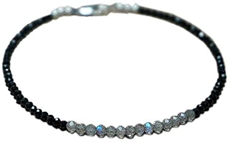 Bracelet En Jade Noir - Perles Facettées 4 Mm - Fermoir Plaqué Or Réglable 7 Pouces - Unisexe - 3