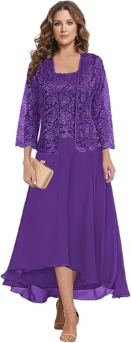 Mother of The Bride Dress with Jacket A Line Chiffon Prom Dresses Lace Applique Formal Evening Gown with Sleeve