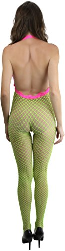 Image of ToBeInStyle Women's Bodystocking Crotchless Peek-A-Boo Fishnet Lace Bodysuit