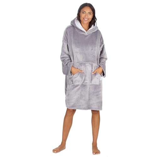 Women's Wearable Blanket Hoodie Oversized Hooded Blanket – Sherpa & Fleece Blanket for Men & Women, Comfy Cosy Fluffy Loungewear Girls Hoodies with Pockets (GREY)