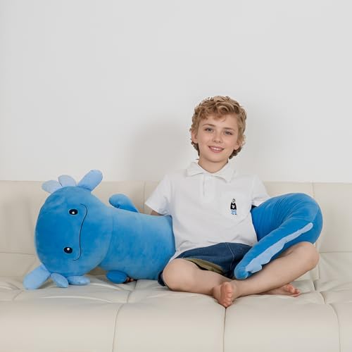 Dalmao 120cm Riesen Axolotl Plüsch Gefülltes Tier, Große Blau Axolotl -Kissen -Kissenspielzeug im Dunklen, Riesigen Schlaftkissen für Kinder, Geburtstag, Ostern