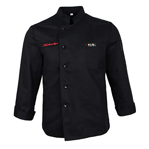IPOTCH Cuoco Unisex Giacca Manica Lunga Chef Cappotto Professionale Costume Uniforme Monopetto - Negro, L