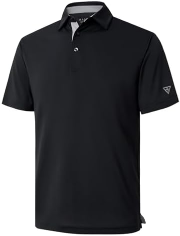 M MAELREG Mens Pique Polo Shirts Short Sleeve Performance Moisture Wicking Quick Dry Casual Golf Shirts for Men Black