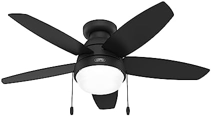 Hunter Fan Company, 52613, 44 inch Lilliana Matte Black Low Profile Ceiling Fan with LED Light Kit and Pull Chain
