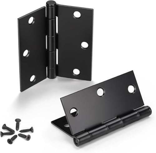KNOBWELL 3 Pack Black Door Hinges 3.5inch Square Corner, Square Corner Door Hinges Matte Black for Exterior/Interior Doors