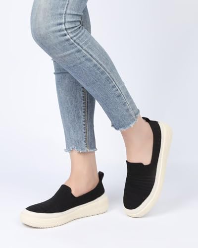 Image of Women's Knit Loafers Round Toe Loafer Flats Comfortable Casual Walking Work Penny Driving Dressy Slip-on Shoes