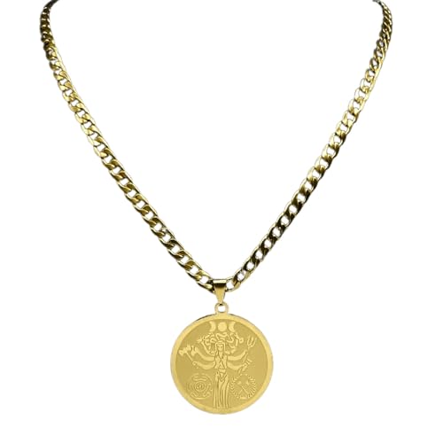 Collier triple lune déesse pour homme et femme en acier mystique