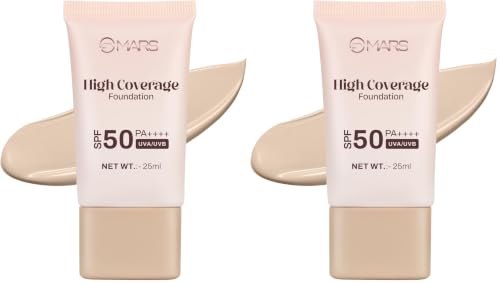 Image of MARS SPF50 PA++++ High Coverage Foundation (25ml) (04-NEUTRAL CHARM) | Blemish Free & Blendable Makeup | For All Skin Type | IN-VIVO Tested with 5 Star UVA+UVB Protection Boost Rating (Pack of 2)