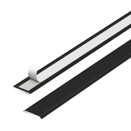 Flat Seam Transition Bar Aluminum Alloy, Self Adhesive Doorways Floor Gap Covering Strips, Edge Trim for Wall Seams/Closet/Ceiling(Black)