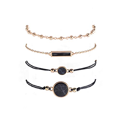 lehao397 Resin Stone Braided Rope Bracelet Layered Bracelet Set Multiple Adjustable Stackable Beaded Wrap Bangle Jewelry