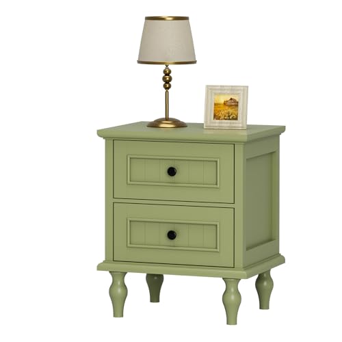 Image of Scurrty Vintage Nightstand, Antique End Table with 2 Drawers, Taller Nightstand for Bedroom, Side Table for Bedroom,Green (Single)