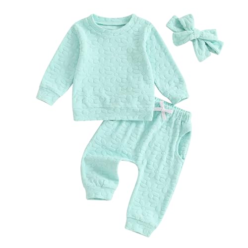Image of NEVUQO Toddler Newborn Baby Girl Clothes Daisy Floral Sweatshirt Jogger Pants Set 3Pcs Outfit Fall Winter Tracksuit Sweatsuit