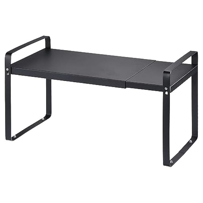 uxcell Expandable Cabinet Shelf Organizers, Kitchen Counter Shelves, Metal Spice Racks, Stackable Counter Storage Shelf (Black 14-23.6 L x 11 W x 10.3 H)