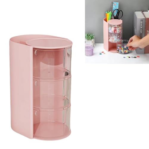 PERFECT LASER 3-Tier Hair Accessories Organizer with Hair Brush Holder, Rotatable Makeup Brush Holder for Necklaces, Earring, Bracelet, Ring, Makeup Brushes, Hair Clip and Hair Accessories(Pink)