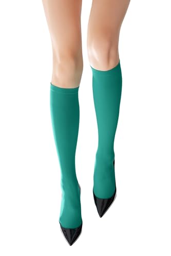 DAINAS 24-Color Knee High Socks 80 Den Opaque Wide Comfort Band (Green One Size)