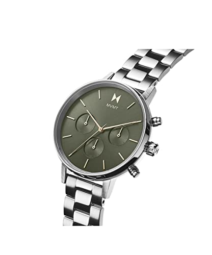 Image of MVMT Nova Qtz Multifunction Green Round Dial Women's Watch|Stainless Steel Material|Silver Color Band - 28000192-D