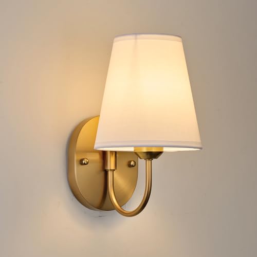 LEECOORA Hardwired Wall Sconces Set of 2 Gold Metal Wall Sconces with White Fabric Shades – Small Modern Wall Lights for Bedroom, Hallway, Bathroom,Staircase by LEECOORA - Used condition - Image 4