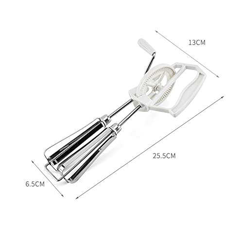 Frusta per uova, in acciaio inox, rotante, portatile, per la casa, con doppia ruota, squisita fattura (bianco)