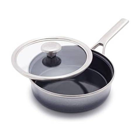 Merten & Storck European Crafted Steel Core Enameled Cookware, 1.9QT Saute Pan Jumbo Cooker with Lid, Induction, PFAS & PTFE Free, Dishwasher Safe, Oven & Broiler Safe, Cloud Grey Cover