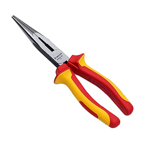 WEDO Pince demi-ronde plate isolée, pince à bec rond isolée, pince demi-ronde plate avec coupe, acier au chrome-vanadium, VDE 1000 V, dureté de la mâchoire HRC 58-63, longueur 150 mm (6)