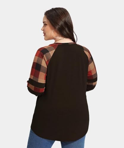 TIYOMI Plus Size Shirt for Women Long Sleeve Tops Round Neck Raglan Color Block Tee XL-5XL4