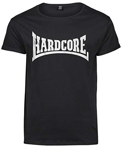 Premium Camiseta T-Shirt Roll-Up Hombre Hardcore White Print - T-shirtLaMAGLIERIA, M, Negro