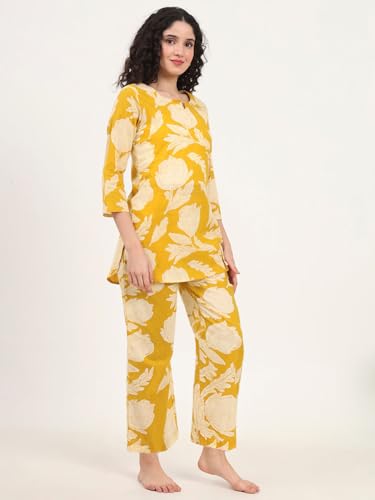 Image of Pinkmint Women's Pure Cotton Co Ord Set l Kurta Sets for Women |Kurta Sets| Printed Kurta with Pant l Stylish Pocket & 3 /4 Sleeve Women Co-ord Set (Avaiable in Plus size)
