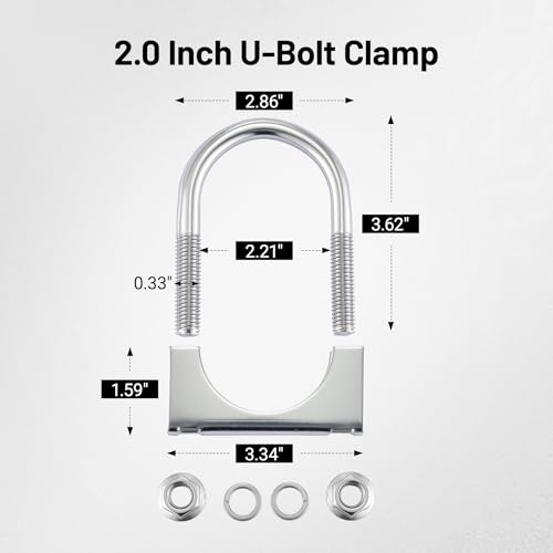 Image of EVIL ENERGY 2 inch Heavy Duty U Bolt Exhaust Clamp, 2 Inch Stainless Steel U Muffler Clamps, Saddle Style, 2PCS
