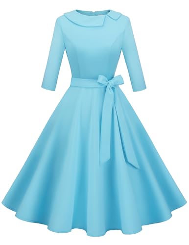Wedtrend Vintage Dress for Women A Line Swing 60s Outfits for Woman 3/4 Sleeve Retro Christmas Dress for Women 1930s Dresses for Women WTP2017BlueM