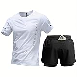[Ghankga] トレーニングウェア メンズ スポーツウェア 半袖 2点上下セット ランニングウェア フィットネスウェア コンプレッションウェア ショートパンツ スポーツタイツ 吸汗速乾 通気 夏服 ホワイト ブラック M