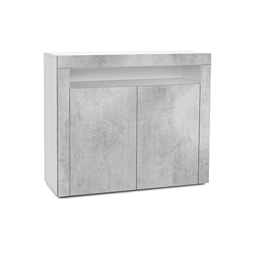 Vladon Kommode Valencia, Made in Germany, Sideboard mit 2 Türen und 1 offenem Fach, Weiß matt/Beton Oxid Optik/Beton Oxid Optik (108 x 92 x 40 cm)