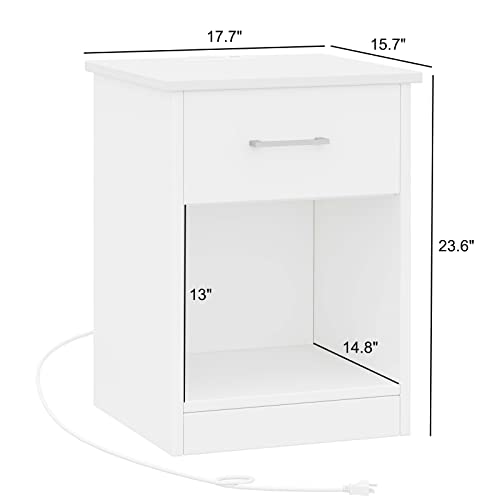 Reettic Nightstand With Charging Station And Usb Ports & Power Outlets, Wooden End Table With Drawer And Opening Shelf, Side Table For Bedroom, White Rctg101We #TOP1