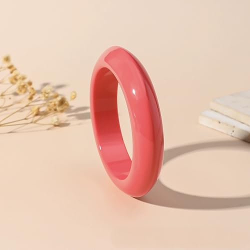 Image of Colorful Geometric Round Circle Resin Acrylic Bangle Bracelet Cute Handmade Chunky Statement Wristband Bracelet for Women Vintage Jewelry
