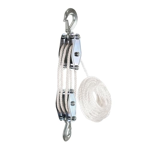 Sistema De Poleas De Elevación De Cuerda Pesada De 3 Ruedas - Rueda De Elevación De Poleas Y Aparejos De 15 M Ideal para Uso Industrial Y Doméstico Polea Blanca para