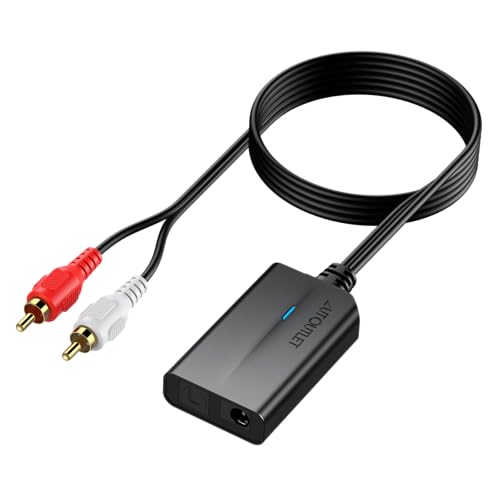 AUTOUTLET DA Wandler, 192kHz DAC Digital zu Analog Audio Konverter SPDIF Toslink zu RCA Audio mit Audio-Verstärker-Chip, 1,1M Männlich-RCA & 1M Optischem Kabel für HDTV DVD Blu-ray Sky Spielekonsole