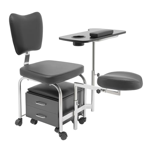Chaise de pédicure de beauté avec roues et tiroirs à 360 °, hauteur réglable, plan de travail torsadé, chaise de manucure, chaise de salon de manucure,...