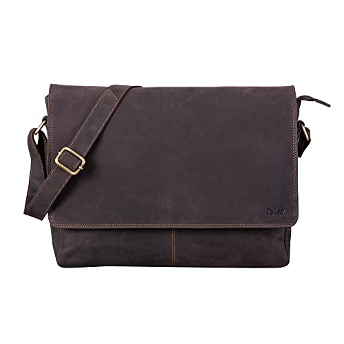 TALED Herren Bag I Laptoptasche bis 15 Zoll I Messenger Bag aus echtem Büffel-Leder im Vintage Look I Ledertasche I Schultertasche I Arbeitstasche I 38x10x31cm I Muskat Braun - Wildleder Cover