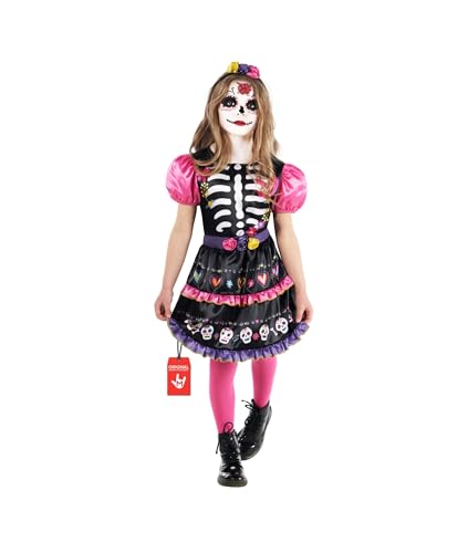 Morph Disfraz Catrina Niña, Vestido Catrina para Halloween, Disfraces Niña Catrina, Tallas T2, S, M, L, XL, 7 9 años