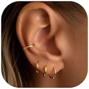 Small Gold Hoop Huggie Earrings for Women 14K Gold Plated Lightweight Hypoallergenic Cartilage Ball Earring Jewelry Set for Multiple Piercings for Sensitive Ears