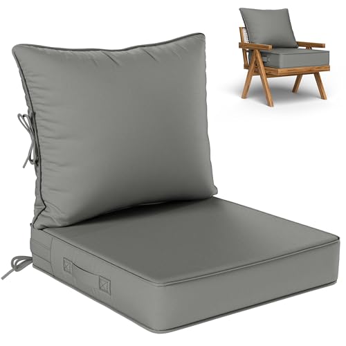Outdoor Seat Cushion Set 22 L  22 W  4 H Inch Waterproof & Fade Resistant Patio Furniture Cushions with Removable Cover with Handle and Straps for Sofa Chairs, Chairs
