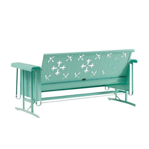 Crosley Furniture Azalea Retro Metal Outdoor Vintage Sofa Glider, 3-Person Rocking Patio Bench, Porch, Deck, Aqua Gloss