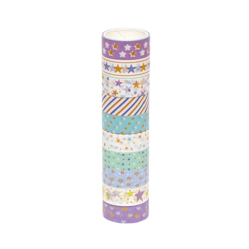Image of Multi Design 10 Rolls Washi Tape Set - 15mm Wide, Colorful Multi Style Design, Decorative Tapes for Arts, DIY Crafts, Bullet Journals, (Set of 10, Multicolor) Random Design (1)