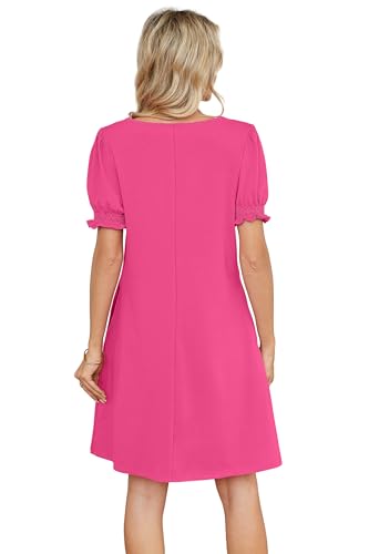 Image of RUMIA Summer Dresses for Women 2025 Casual Cute Square Neck Puff Short Sleeve Dress with Pockets