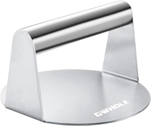 GWHOLE Smash Burger Press, 304 Stainless Steel Burger Smasher, 5.5 Inch Round, Barbecue Griddle Accessories for Bacon Mince Hamburger Steak Mea Flat Top Grill Cooking (Round)