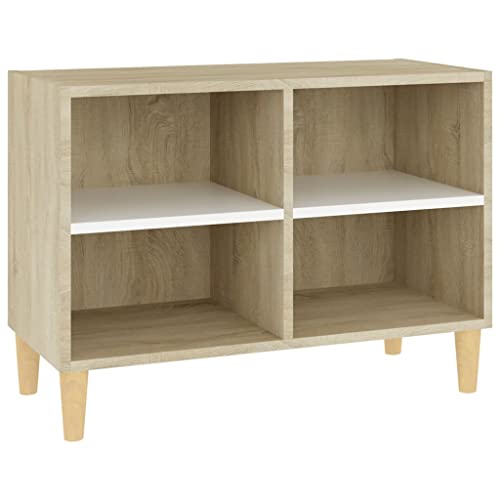 vidaXL Mueble TV Patas Soporte Mobiliario Aparador Estante Salón Sala de Estar Dormitorio Decoración Roble Sonoma Blanca 69,5x30x50 cm Madera Maciza