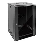 Tecmojo 18U 450mm Depth Wall Mount Server Cabinet IT Network Rack Enclosure Lockable Door and Side Panels Black, Standard Glass Door, for 19” IT Equipment, A/V Devices, Flat Package